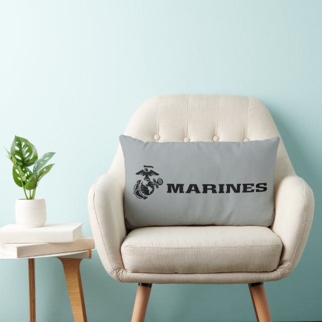 USMC Logo Stacked Black Logo Lumbar Cushion (Chair)