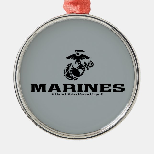 USMC Logo Stacked Black Logo Metal Ornament (Front)