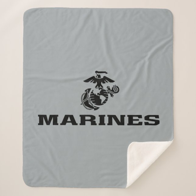 USMC Logo Stacked Black Logo Sherpa Blanket (Front)
