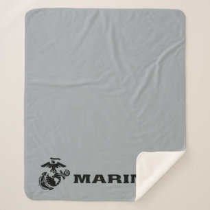 USMC Logo Stacked Black Logo Sherpa Blanket