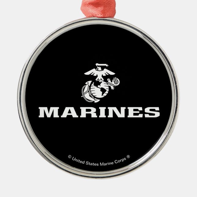 USMC Logo Stacked - White Metal Ornament (Front)