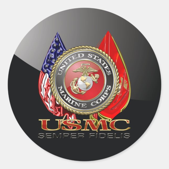 USMC Semper Fi [Special Edition] [3D] Classic Round Sticker (Front)