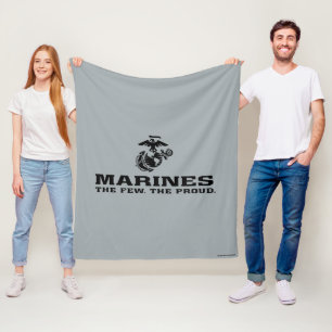 USMC "The Few, The Proud" Stacked Black Logo Fleece Blanket