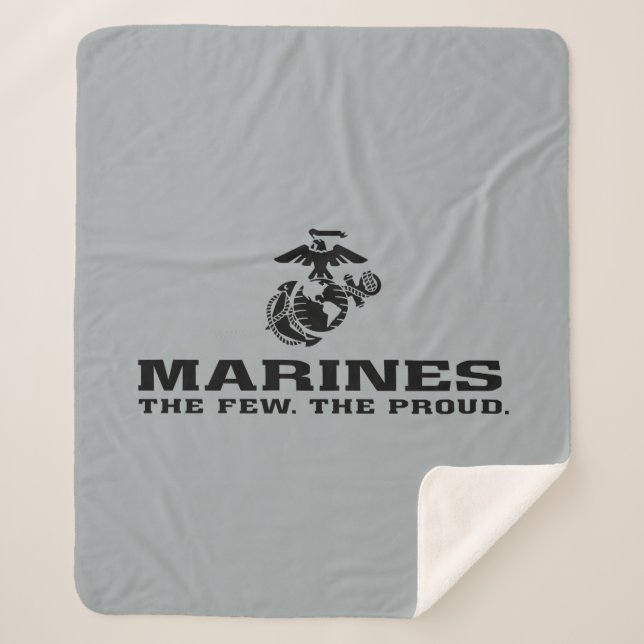 USMC "The Few, The Proud" Stacked Black Logo Sherpa Blanket (Front)