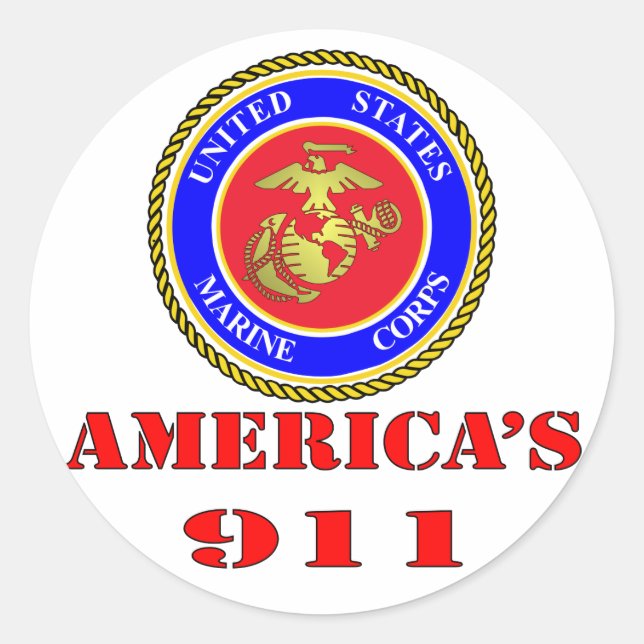 USMC United States Marine Corps America’s 911 Classic Round Sticker (Front)