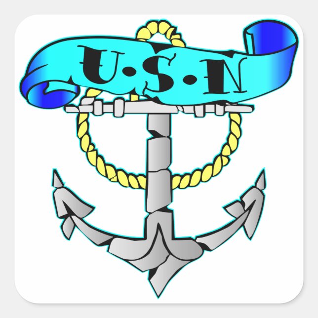 USN Anchor Tattoo Square Sticker (Front)