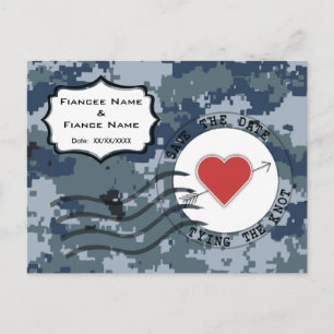 USN Navy Save the Date and Heart Announcement Postcard