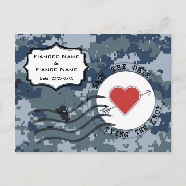 USN Navy Save the Date and Heart Announcement Postcard (Front)