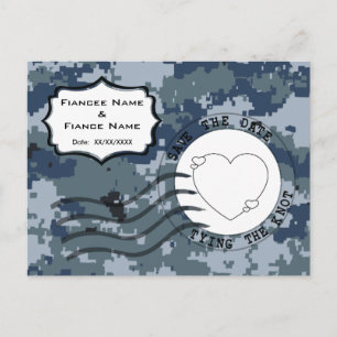 USN Navy Save the Date and Heart Announcement Postcard