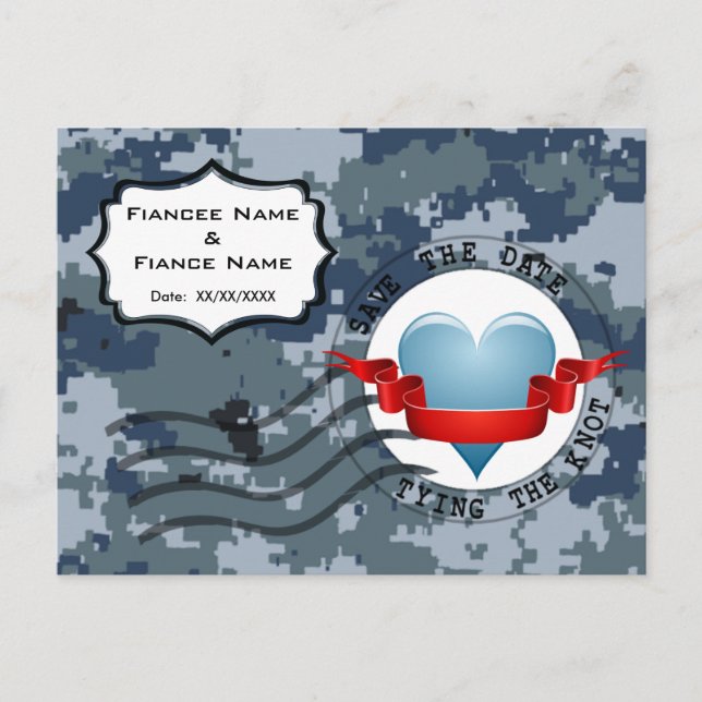 USN Navy Save the Date and Heart Announcement Postcard (Front)