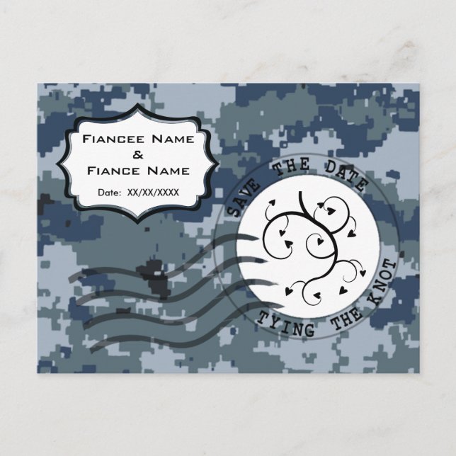 USN Navy Save the Date and Hearts Announcement Postcard (Front)