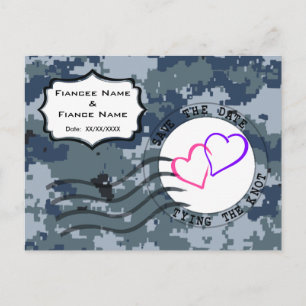 USN Navy Save the Date and Hearts Announcement Postcard