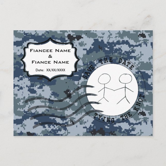 USN Navy Save the Date & Couple Announcement Postcard (Front)