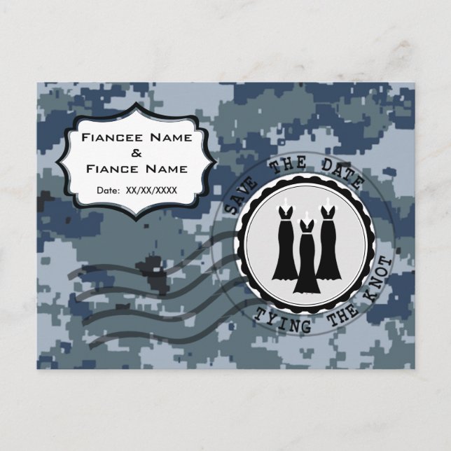 USN Navy Save the Date & Gowns Announcement Postcard (Front)