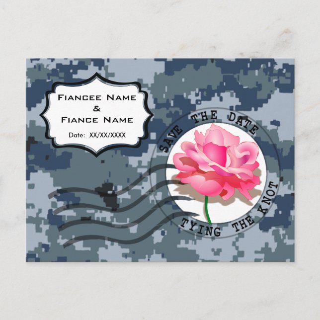 USN Navy Save the Date & Rose Announcement Postcard (Front)