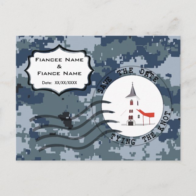 USN Navy Save the Date & Wedding Chapel Announcement Postcard (Front)