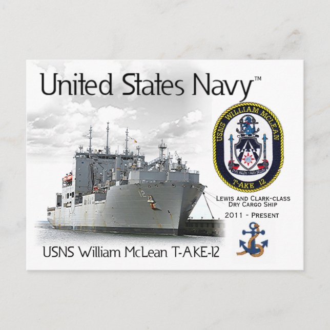 USNS WILLIAM MCLEAN T-AKE-12 CARGO SHIP - Postcard (Front)