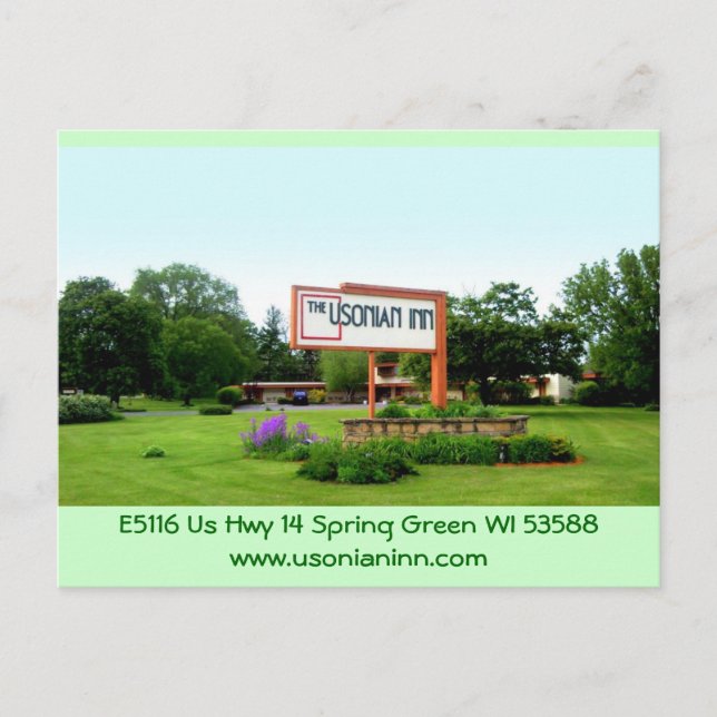 Usonian Inn postcard street sign (Front)