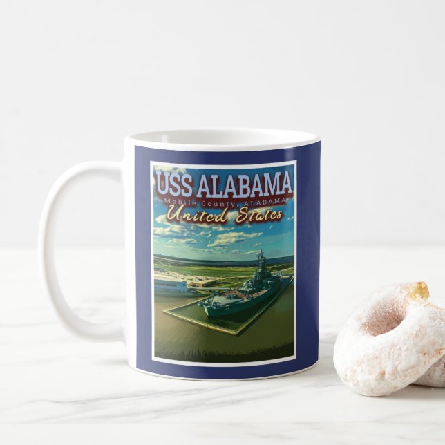 USS ALABAMA BATTLESHIP - MOBILE ALABAMA USA COFFEE MUG (With Donut)