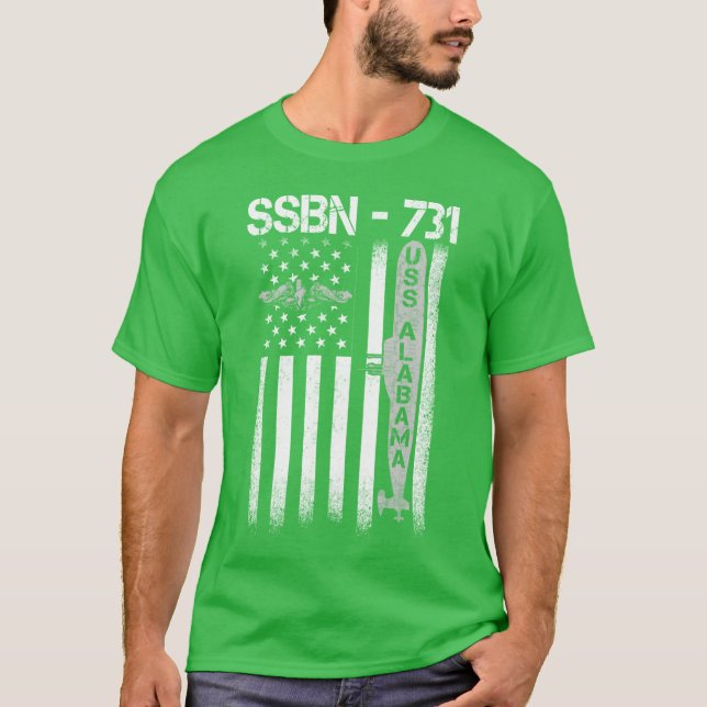 USS Alabama Ssbn 731 Submarine Badge American Flag T-Shirt (Front)