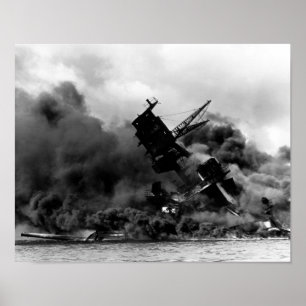 USS Arizona Burning In Pearl Harbour Poster