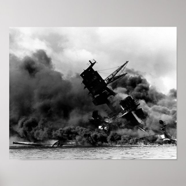 USS Arizona Burning In Pearl Harbour Poster (Front)