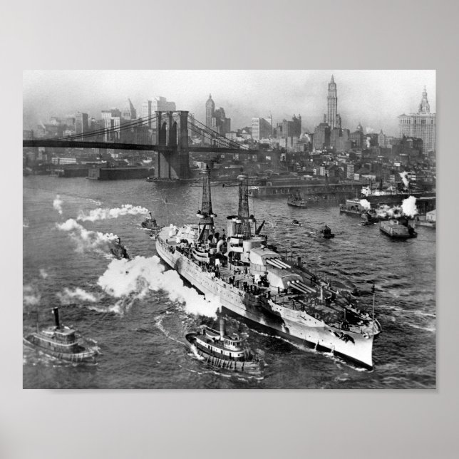 USS Arizona on the East River - NYC - 1916 Poster (Front)