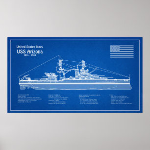 USS Arizona - Ship Blueprint Plans ABD Poster