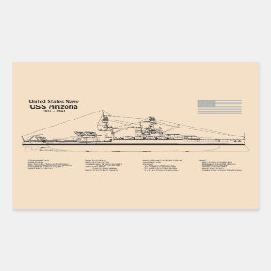 USS Arizona - Ship Blueprint Plans SD Rectangular Sticker