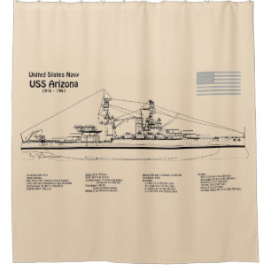 USS Arizona - Ship Blueprint Plans SD Shower Curtain