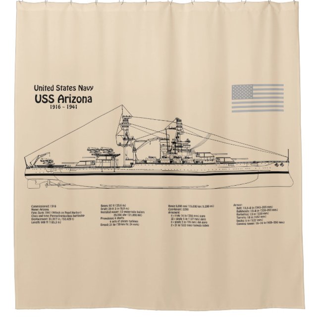USS Arizona - Ship Blueprint Plans SD Shower Curtain (Front)