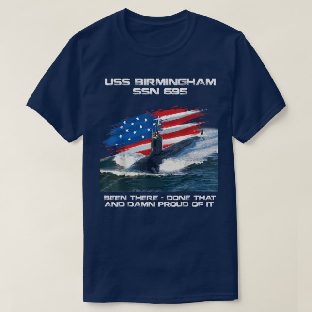 USS Birmingham SSN-695 American Flag Submarine Vet T-Shirt (Design Front)