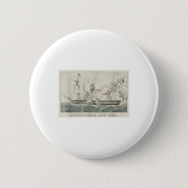 Uss Constitution &amp; Hms Java Naval Battle Illus 6 Cm Round Badge (Front)