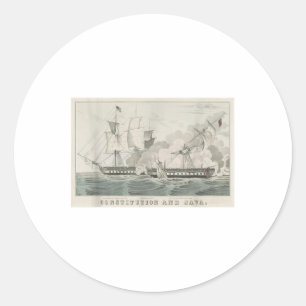 Uss Constitution & Hms Java Naval Battle Illus Classic Round Sticker