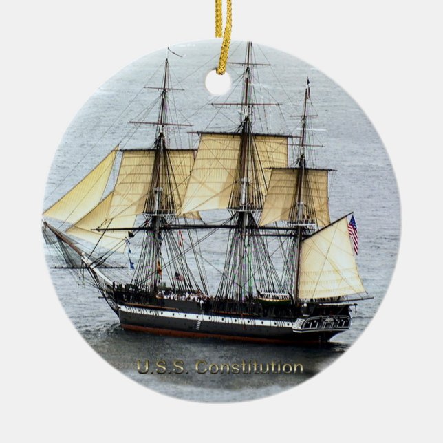 USS Constitution at Full Mask Ceramic Tree Decoration (Front)