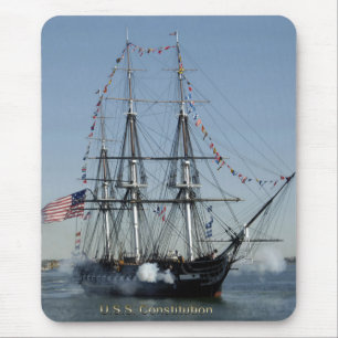USS Constitution Firing Cannons Mouse Pad