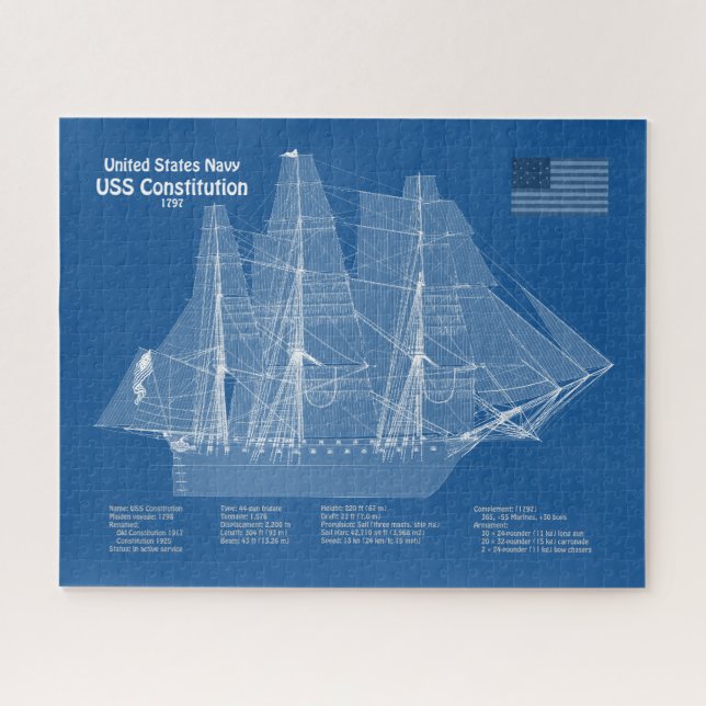 USS Constitution - Ship Blueprint Plans ABD Jigsaw Puzzle (Horizontal)