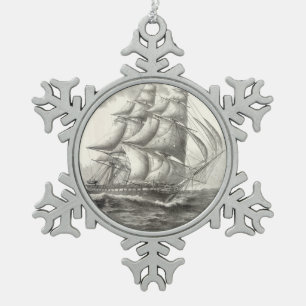 USS Constitution Snowflake Pewter Christmas Ornament