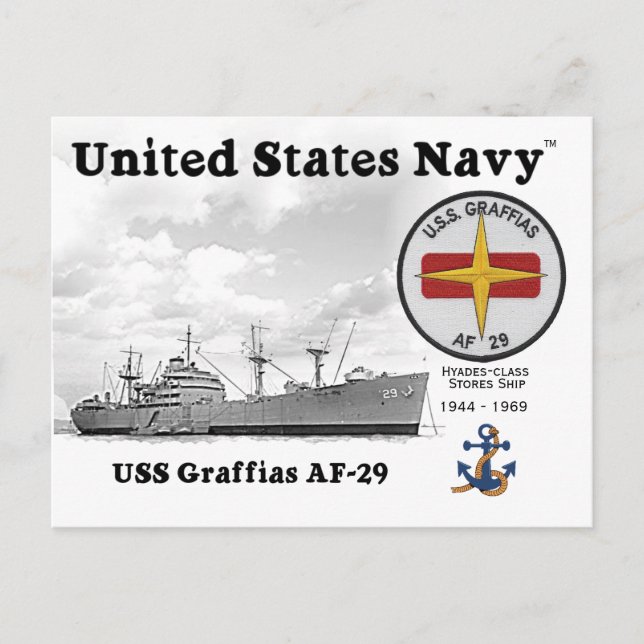 USS GRAFFIAS AF-29 STORES SHIP -   POSTCARD (Front)