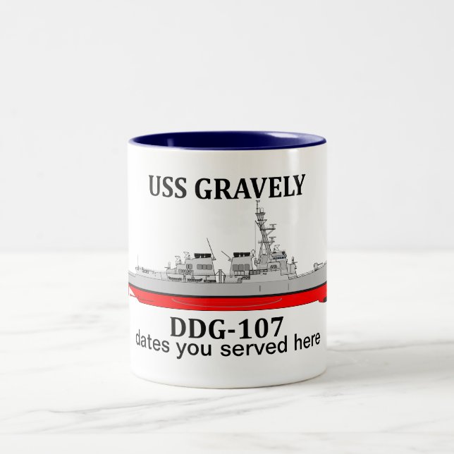 USS Gravely, DDG-107, customisable dates served Two-Tone Coffee Mug (Center)