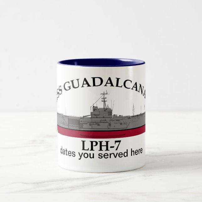 USS Guadalcanal, LPH-7, customisable dates served Two-Tone Coffee Mug (Center)