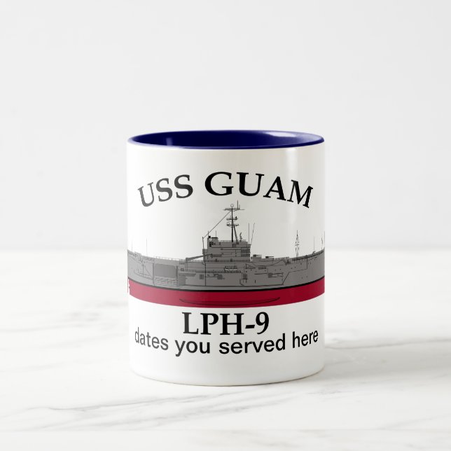 USS Guam, LPH-9, customisable dates served Two-Tone Coffee Mug (Center)