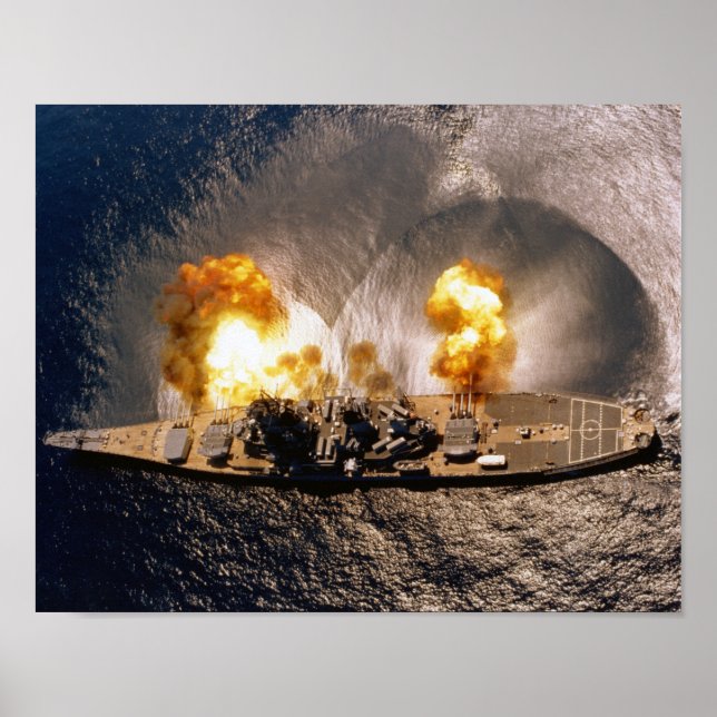 USS Iowa - Battleship Firing Broadside - 1984 Poster (Front)