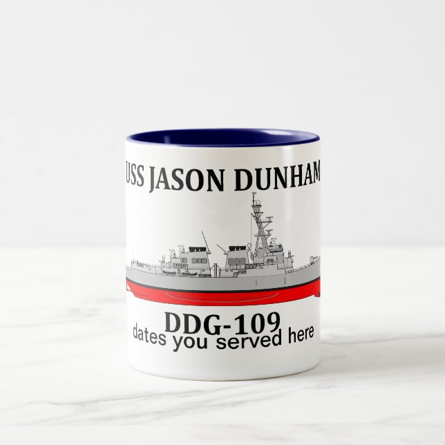 USS Jason Dunham, DDG-109, customisable dates  Two-Tone Coffee Mug (Center)