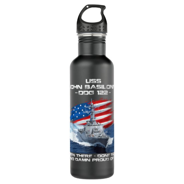 USS John Basilone DDG-122 Destroyer Ship USA Flag  710 Ml Water Bottle (Front)