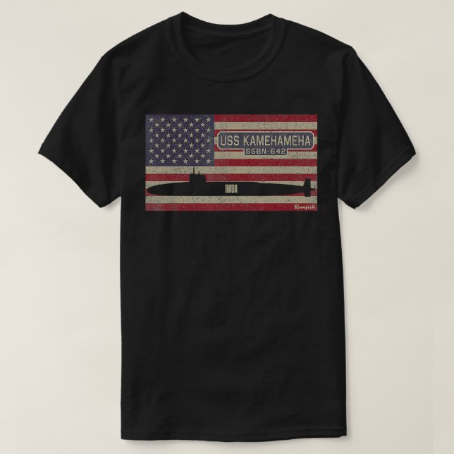 USS Kamehameha SSBN-642 Nuclear Submarine USA Flag T-Shirt (Design Front)