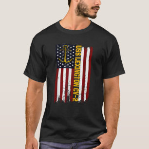 USS Lexington CV 2 Aircraft Carrier American Flag T-Shirt