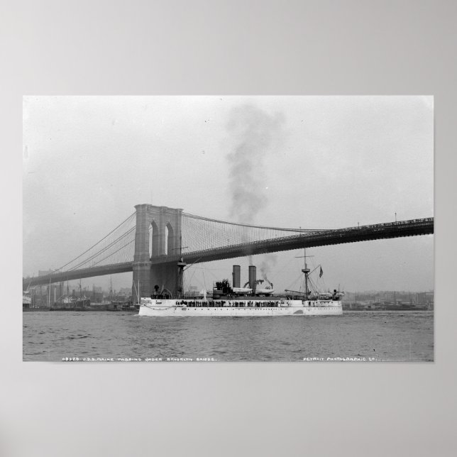 USS Maine & Brooklyn Bridge Poster (Front)