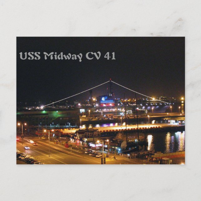 USS Midway at night Postcard (Front)