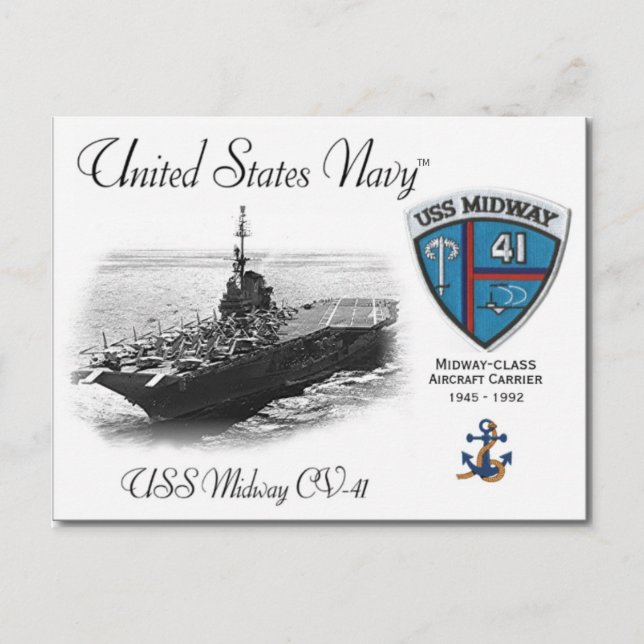 USS MIDWAY CV-41 AIRCRAFT CARRIER   -  Postcard (Front)